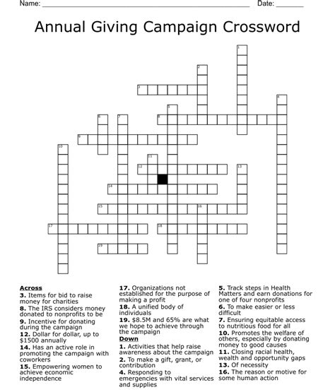 The Crossword Solver found 30 answers to "charitible giving", 4 letters crossword clue. . Charitable giving crossword 9 letters